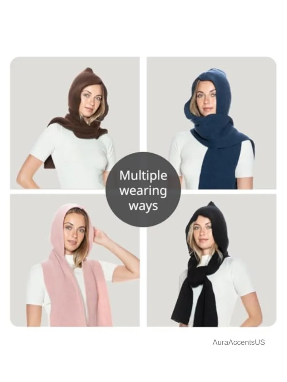 Knitted Hooded Scarf 2-in-1 Balaclava Winter Head Neck Ear Coverage Unisex